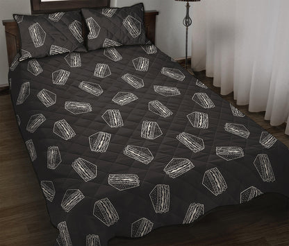 Black Doodle Sandwich Pattern Print Quilt Bed Set