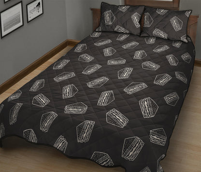 Black Doodle Sandwich Pattern Print Quilt Bed Set
