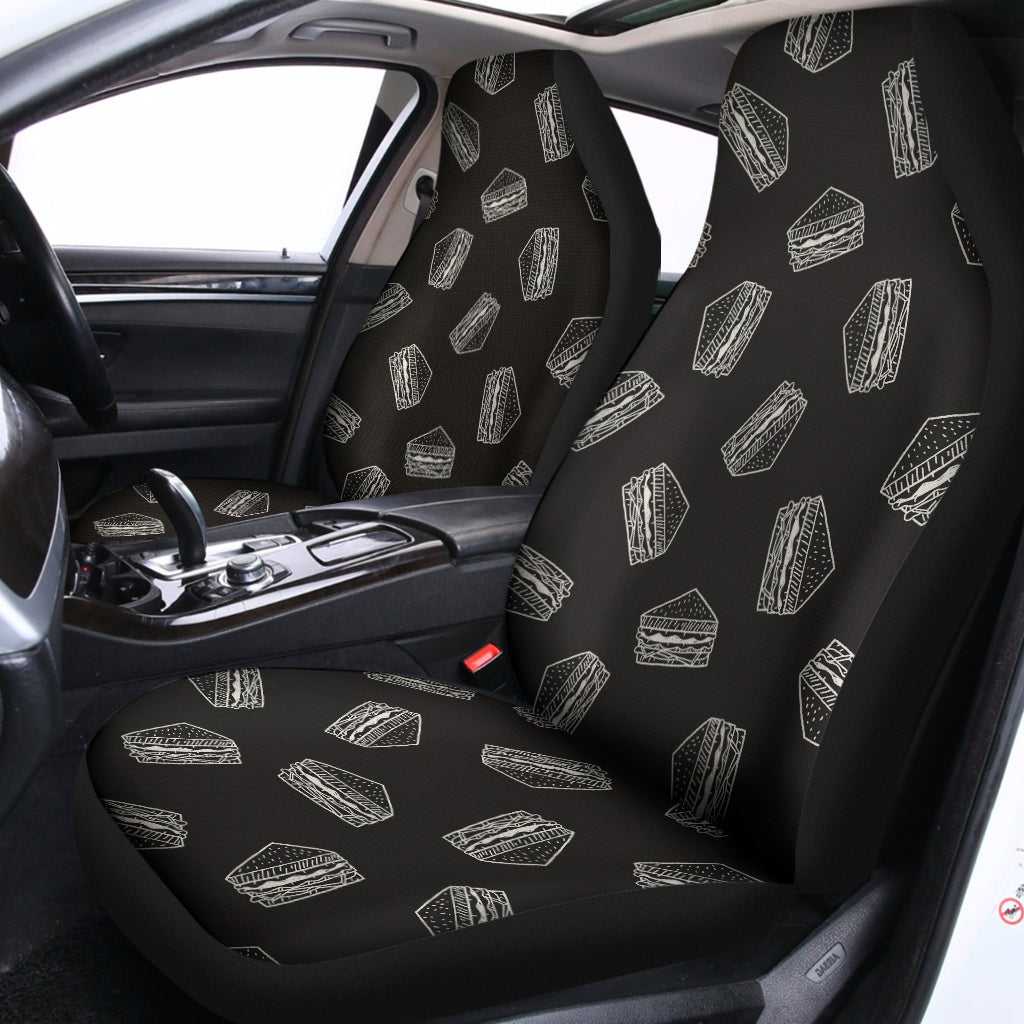 Black Doodle Sandwich Pattern Print Universal Fit Car Seat Covers