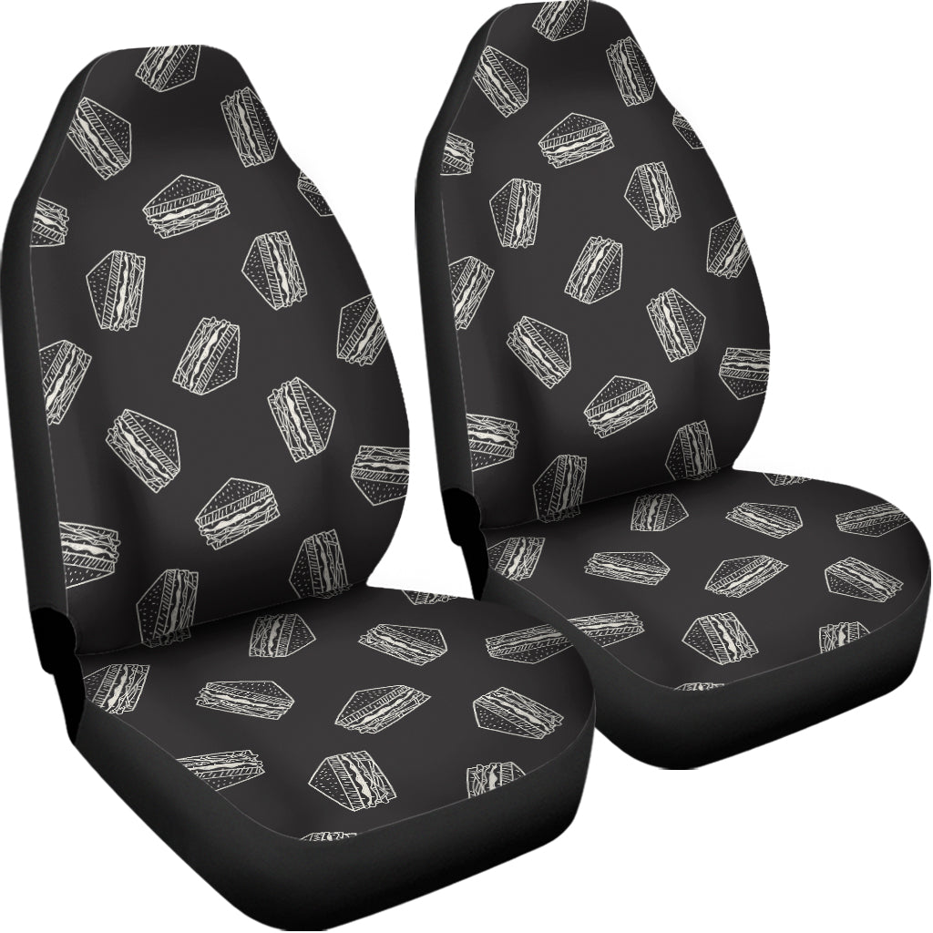 Black Doodle Sandwich Pattern Print Universal Fit Car Seat Covers