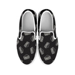 Black Doodle Sandwich Pattern Print White Slip On Shoes