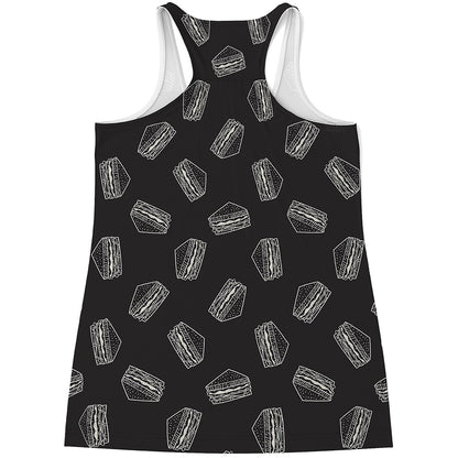 Black Doodle Sandwich Pattern Print Women's Racerback Tank Top