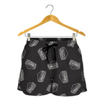 Black Doodle Sandwich Pattern Print Women's Shorts