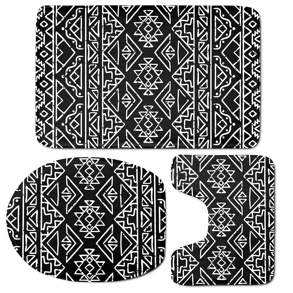 Black Ethnic Aztec Pattern Print 3 Piece Bath Mat Set