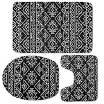 Black Ethnic Aztec Pattern Print 3 Piece Bath Mat Set