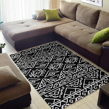 Black Ethnic Aztec Pattern Print Area Rug GearFrost