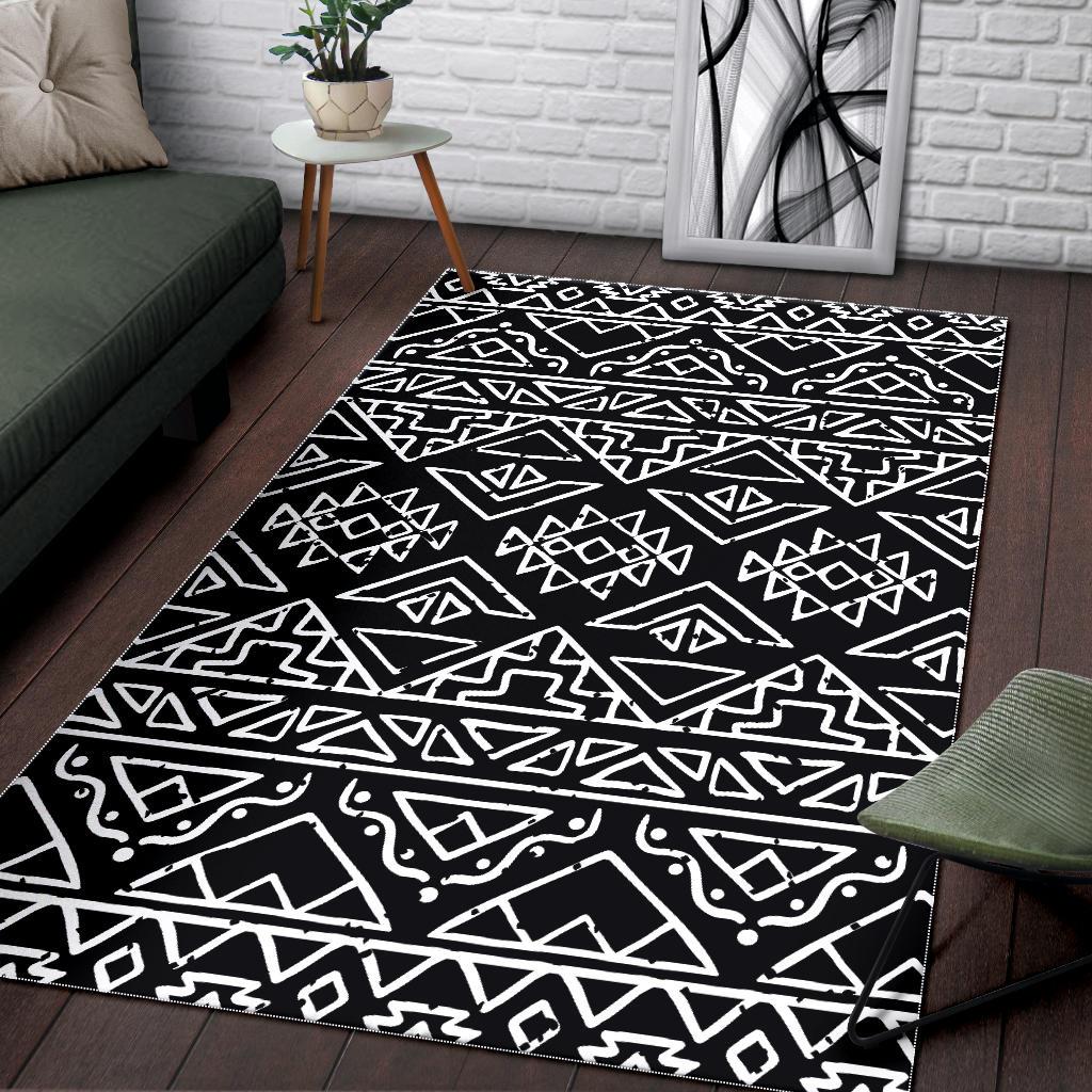 Black Ethnic Aztec Pattern Print Area Rug GearFrost