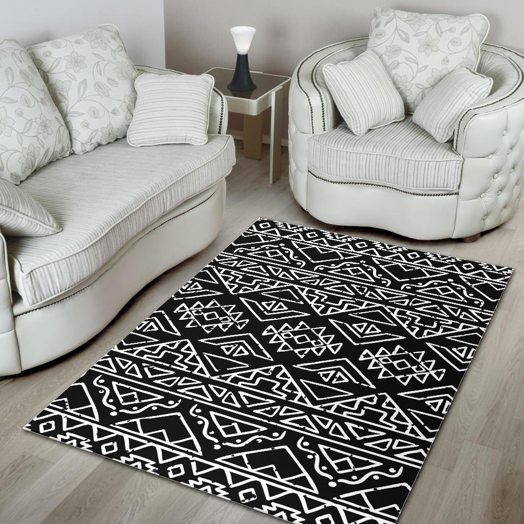 Black Ethnic Aztec Pattern Print Area Rug GearFrost