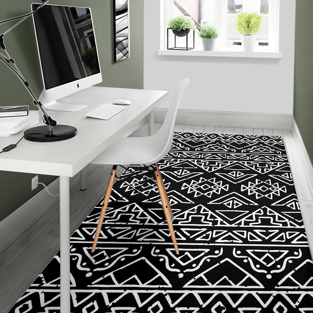 Black Ethnic Aztec Pattern Print Area Rug GearFrost