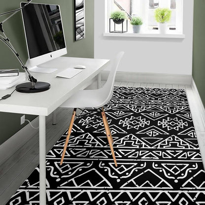 Black Ethnic Aztec Pattern Print Area Rug GearFrost