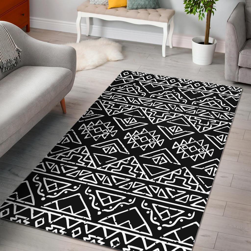 Black Ethnic Aztec Pattern Print Area Rug GearFrost