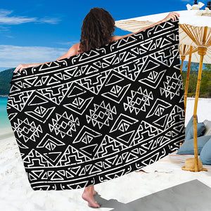 Black Ethnic Aztec Pattern Print Beach Sarong Wrap