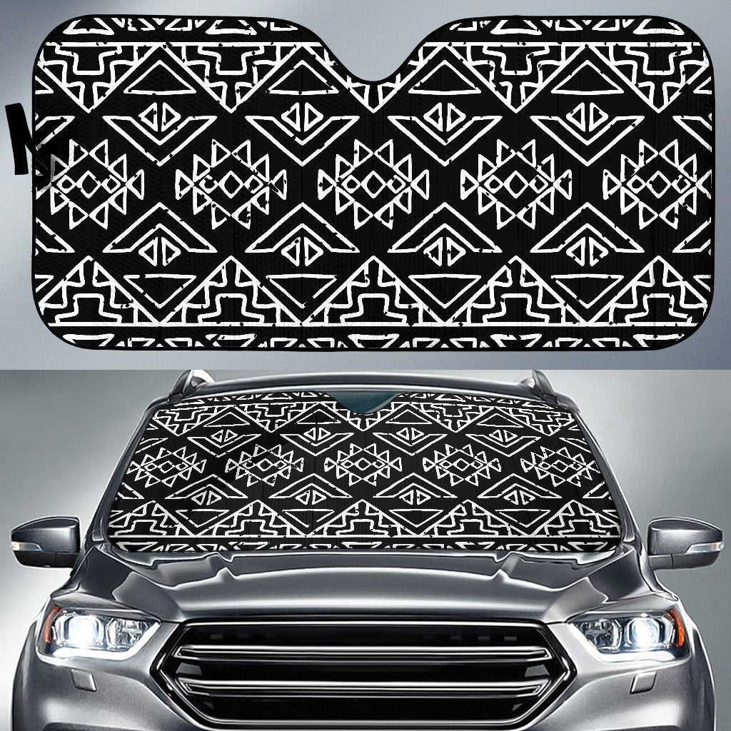 Black Ethnic Aztec Pattern Print Car Sun Shade GearFrost