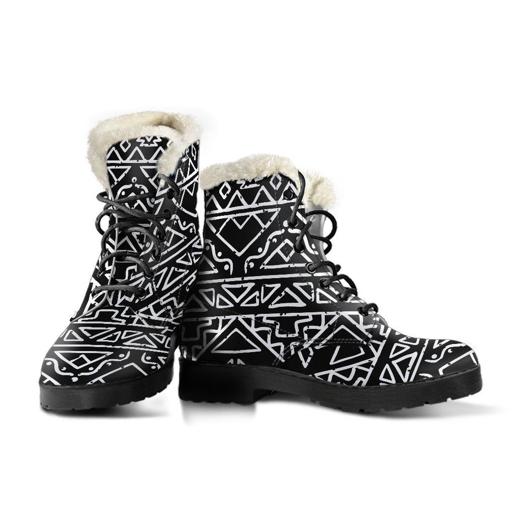 Black Ethnic Aztec Pattern Print Comfy Boots GearFrost