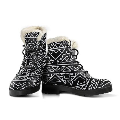 Black Ethnic Aztec Pattern Print Comfy Boots GearFrost