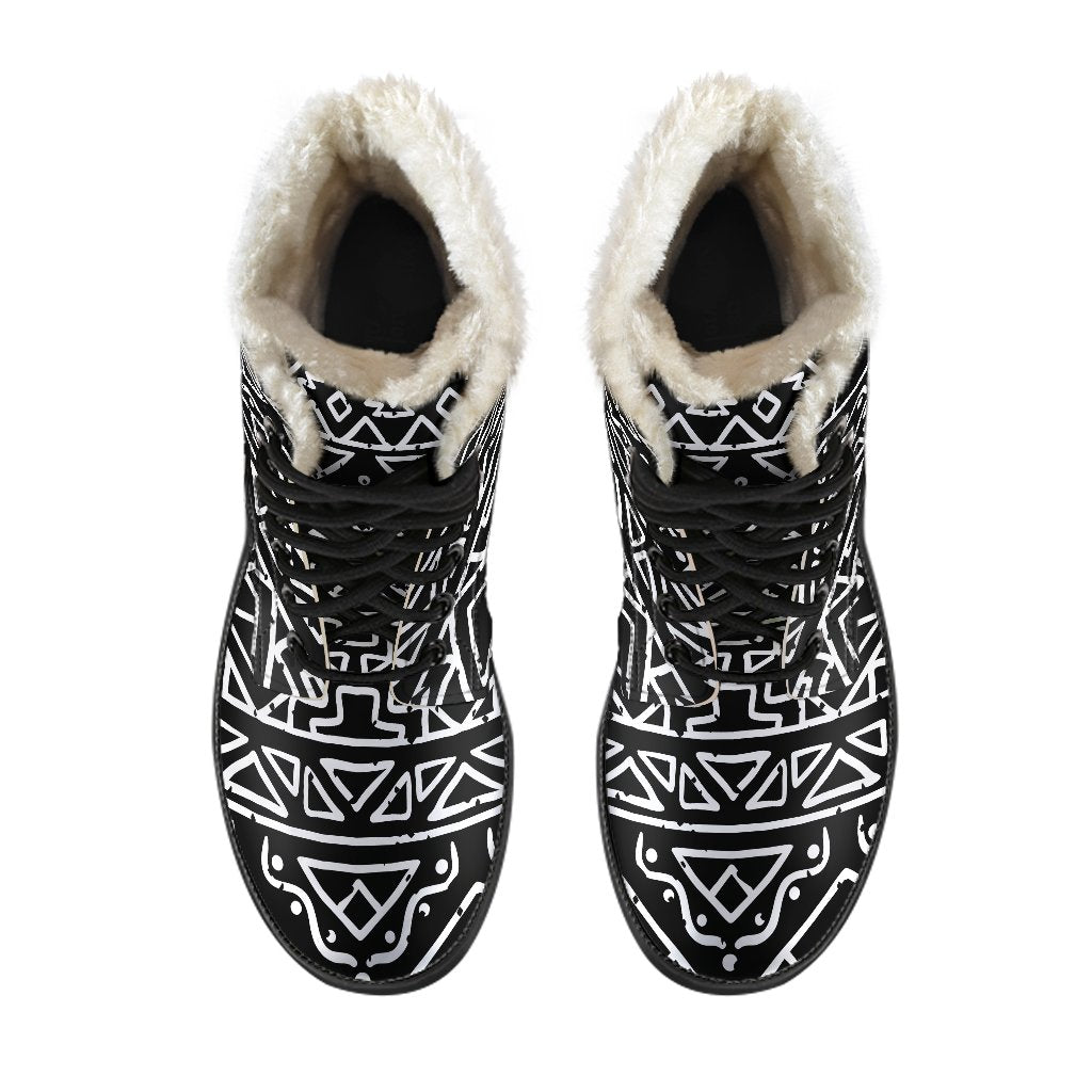 Black Ethnic Aztec Pattern Print Comfy Boots GearFrost