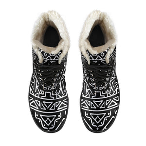 Black Ethnic Aztec Pattern Print Comfy Boots GearFrost