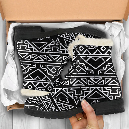 Black Ethnic Aztec Pattern Print Comfy Boots GearFrost