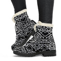 Black Ethnic Aztec Pattern Print Faux Fur Leather Boots