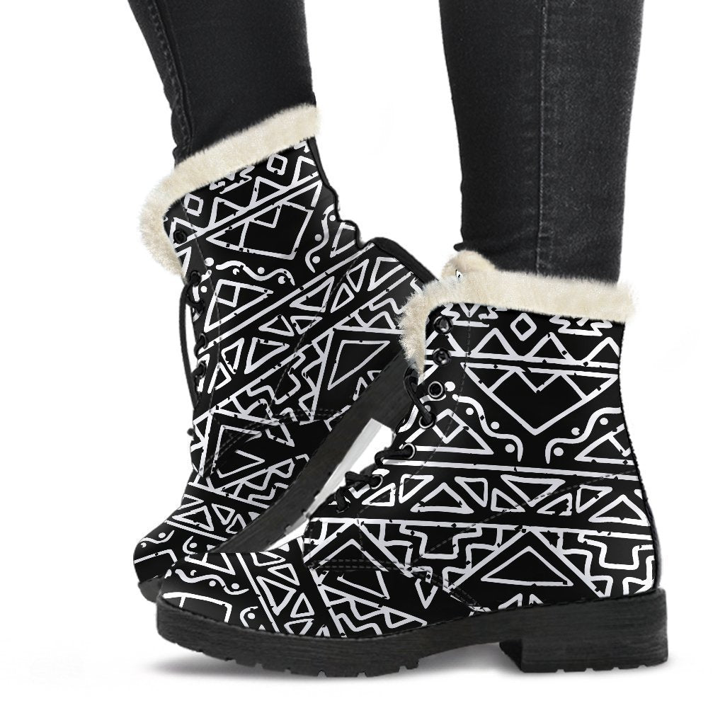 Black Ethnic Aztec Pattern Print Comfy Boots GearFrost