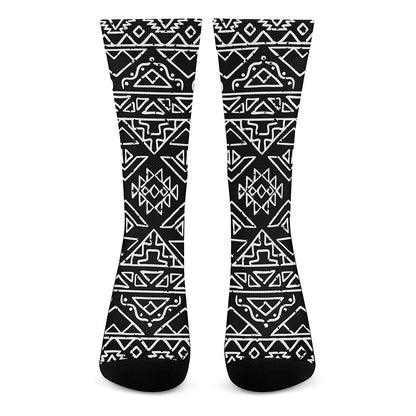 Black Ethnic Aztec Pattern Print Crew Socks