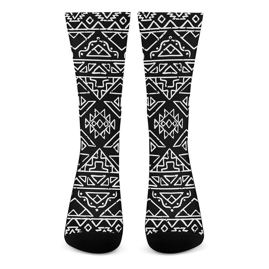 Black Ethnic Aztec Pattern Print Crew Socks