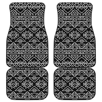 Black Ethnic Aztec Pattern Print Front and Back Car Floor Mats