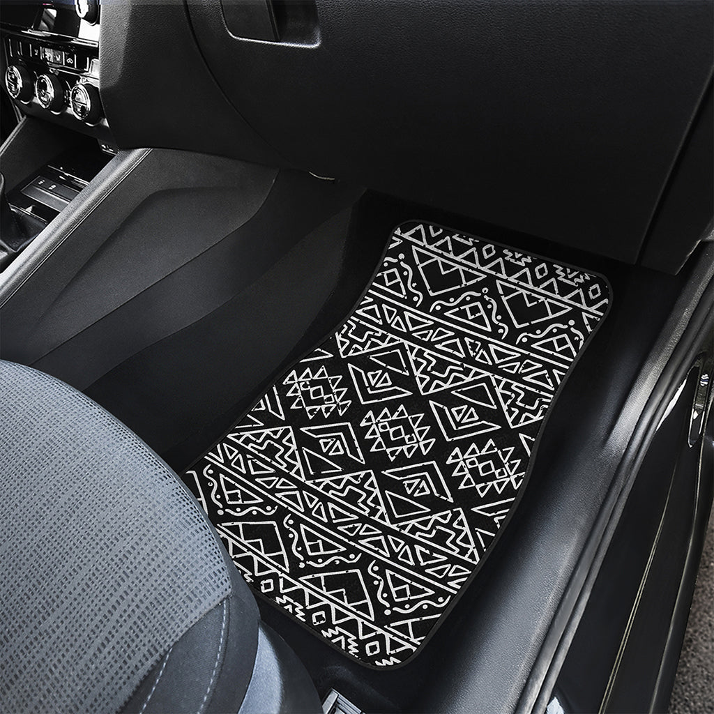 Black Ethnic Aztec Pattern Print Front and Back Car Floor Mats