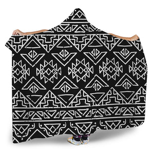 Black Ethnic Aztec Pattern Print Hooded Blanket