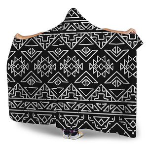 Black Ethnic Aztec Pattern Print Hooded Blanket