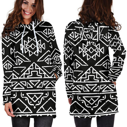 Black Ethnic Aztec Pattern Print Hoodie Dress GearFrost