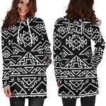 Black Ethnic Aztec Pattern Print Hoodie Dress GearFrost