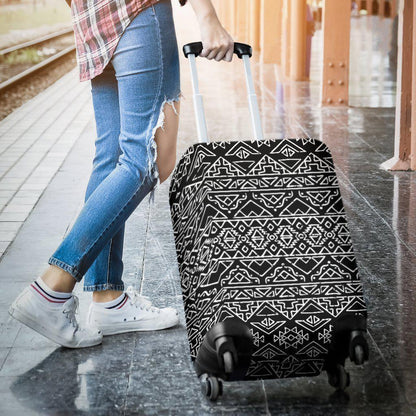 Black Ethnic Aztec Pattern Print Luggage Cover GearFrost