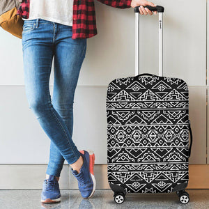 Black Ethnic Aztec Pattern Print Luggage Cover GearFrost