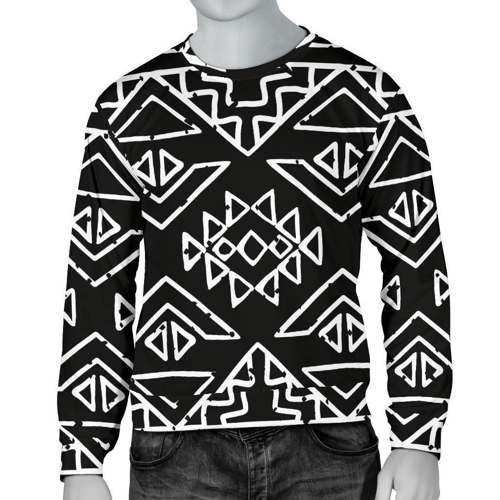 Black Ethnic Aztec Pattern Print Men's Crewneck Sweatshirt GearFrost