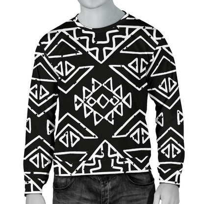 Black Ethnic Aztec Pattern Print Men's Crewneck Sweatshirt GearFrost