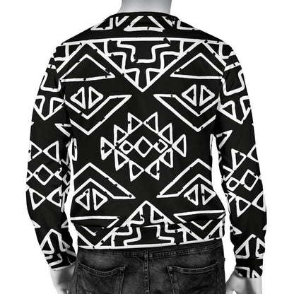 Black Ethnic Aztec Pattern Print Men's Crewneck Sweatshirt GearFrost