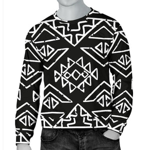 Black Ethnic Aztec Pattern Print Men's Crewneck Sweatshirt GearFrost