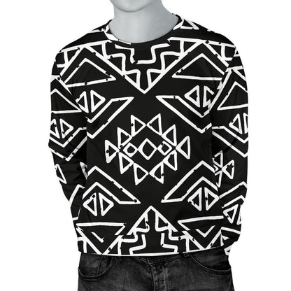 Black Ethnic Aztec Pattern Print Men's Crewneck Sweatshirt GearFrost