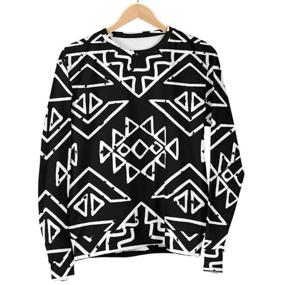 Black Ethnic Aztec Pattern Print Men's Crewneck Sweatshirt GearFrost