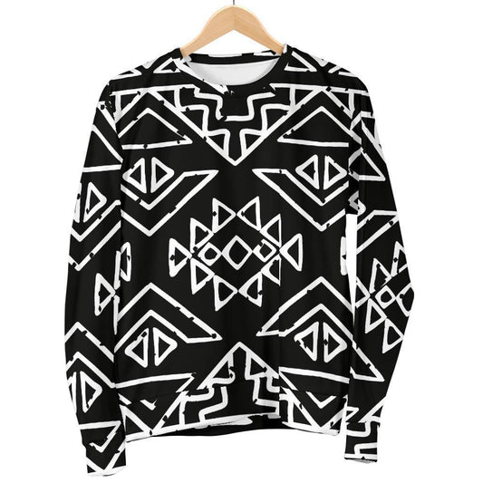 Black Ethnic Aztec Pattern Print Men's Crewneck Sweatshirt GearFrost