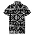 Black Ethnic Aztec Pattern Print Men's Short Sleeve Shirt