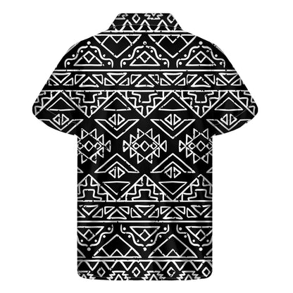 Black Ethnic Aztec Pattern Print Men's Short Sleeve Shirt