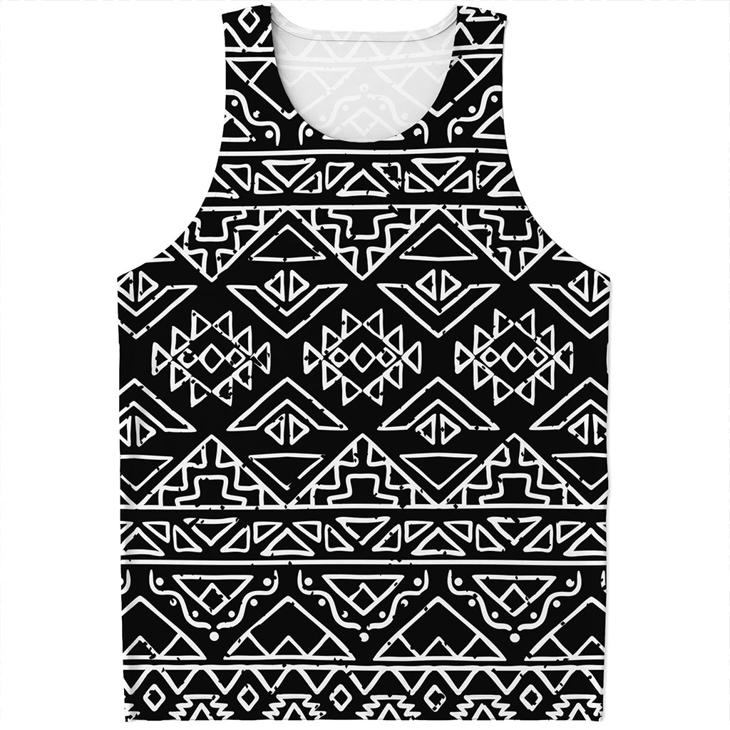 Black Ethnic Aztec Pattern Print Men's Tank Top