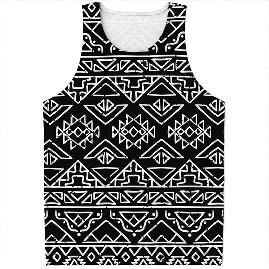 Black Ethnic Aztec Pattern Print Men's Tank Top