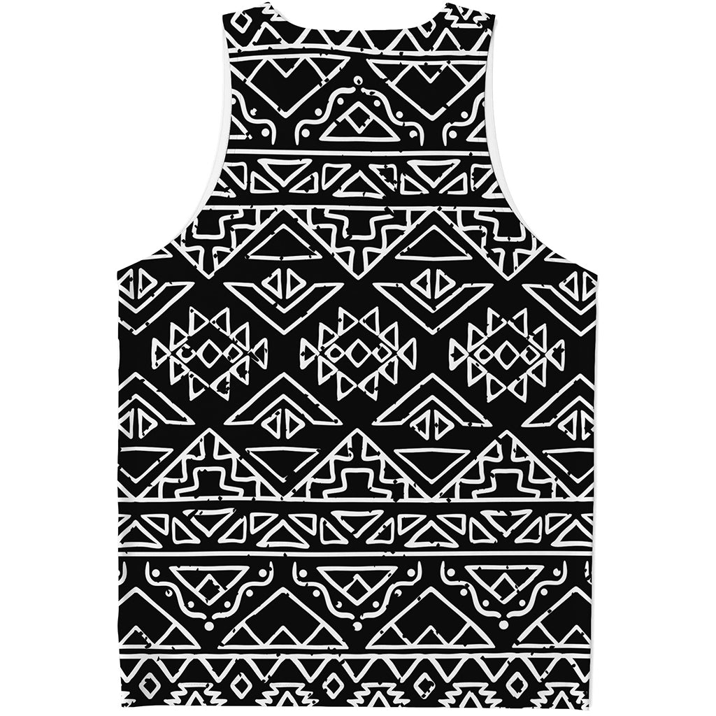 Black Ethnic Aztec Pattern Print Men's Tank Top