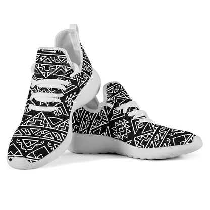 Black Ethnic Aztec Pattern Print Mesh Knit Shoes GearFrost