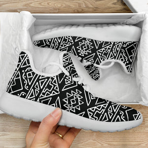 Black Ethnic Aztec Pattern Print Mesh Knit Shoes GearFrost