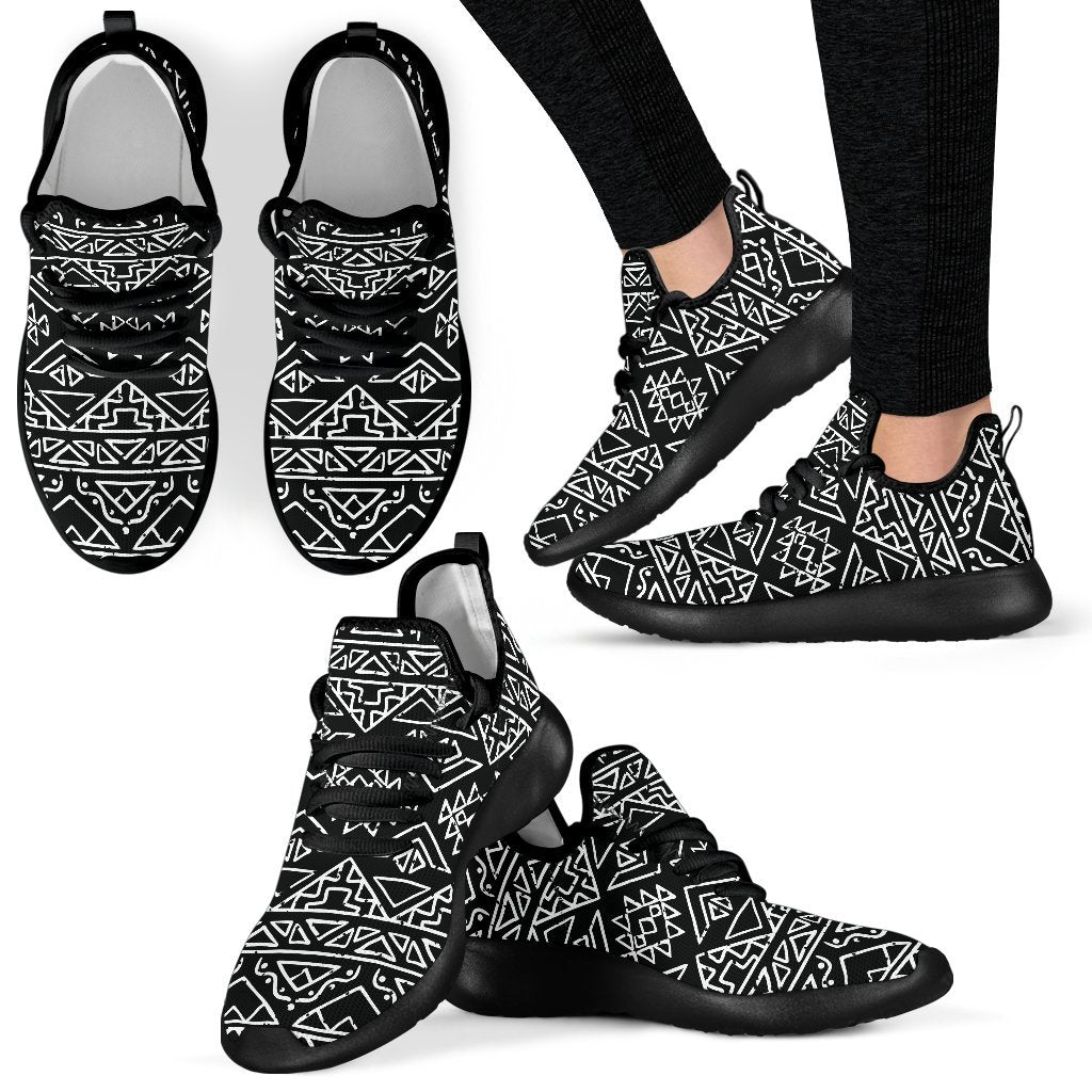 Black Ethnic Aztec Pattern Print Mesh Knit Shoes GearFrost