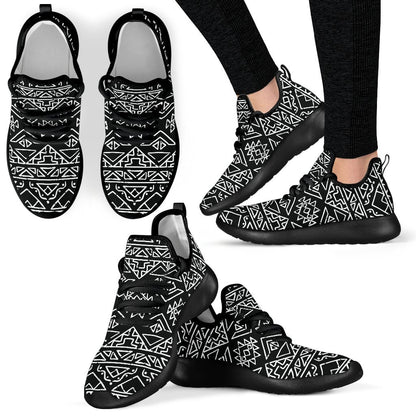 Black Ethnic Aztec Pattern Print Mesh Knit Shoes GearFrost